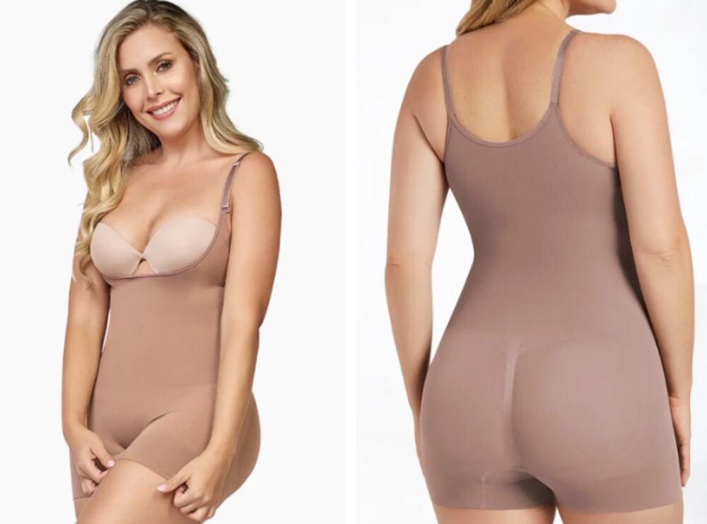 Curveez Brown Bodysuit Second Skin Hip Hugger Large Seamless Adjustable Compress